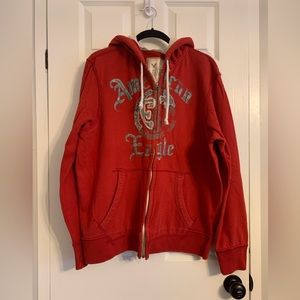 AE men’s red zip up hoodie, sz L